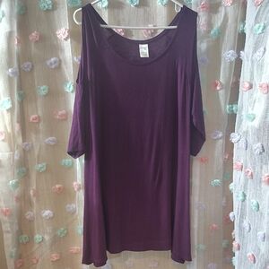Terra & Sky Plum Cold-Shoulder Tunic Top